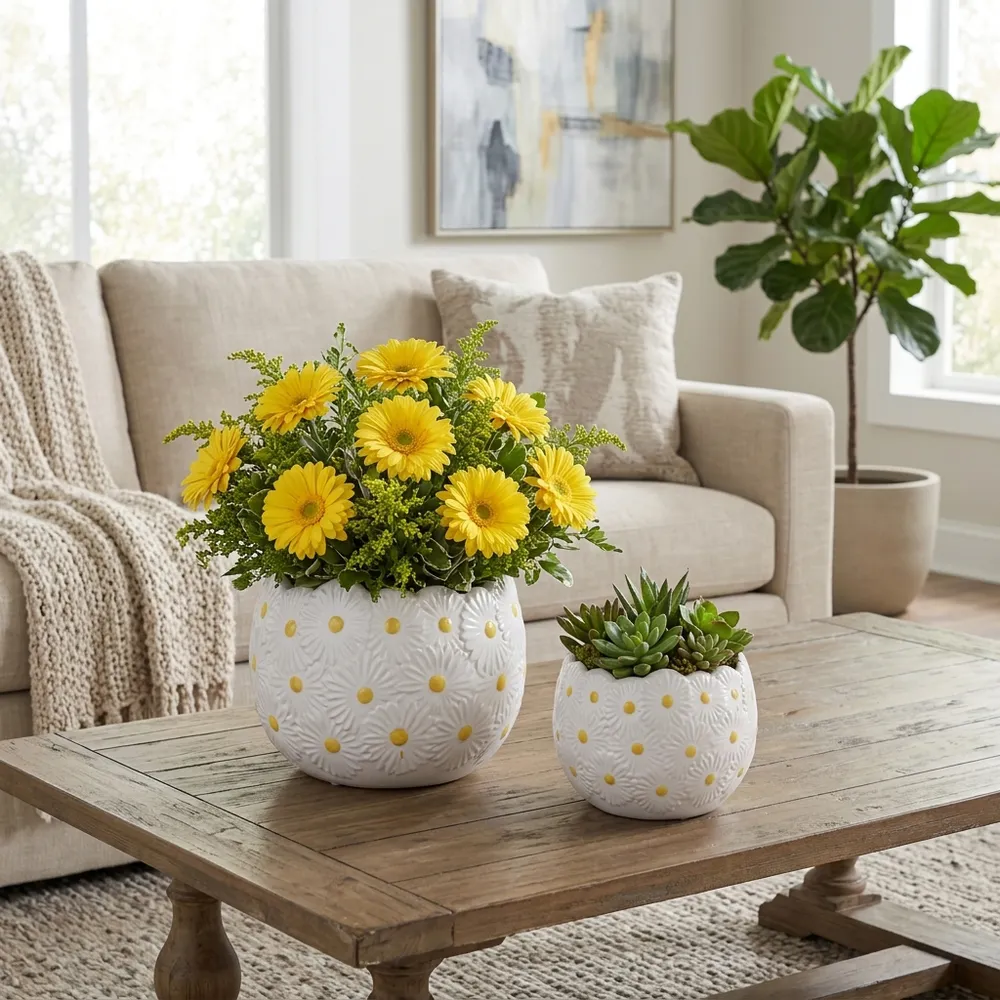 BRONSONRUN SET OF 2 WHITE PLANTER 7 (IN)