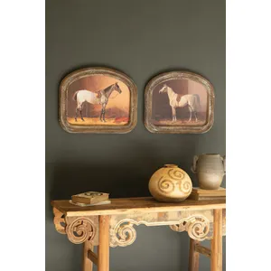 Set of 2 Arched Framed Horse Prints under Glass 4