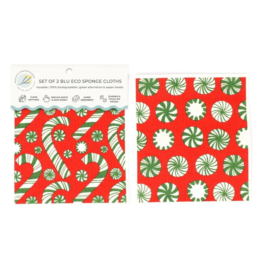 Candy Cane Joy blu Eco Sponge Cloths (Set of 2)