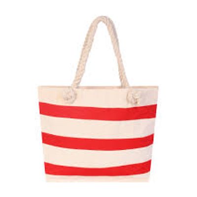 WHITE TOTE W ROPE HANDLE & JUTE - LOBSTER - RED