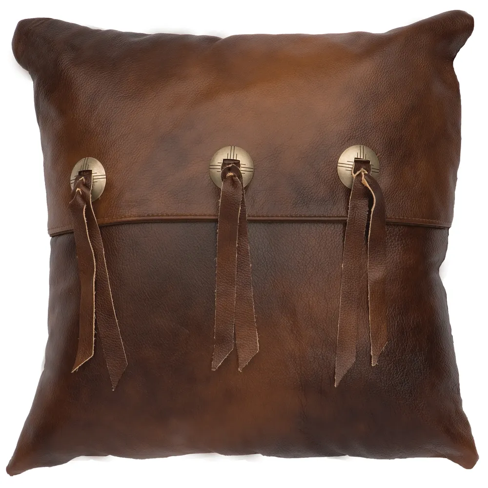 Harness Leather Pillow - Fabric Back