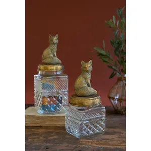 Set of 2 Resin and Glass Fox Canisters 1