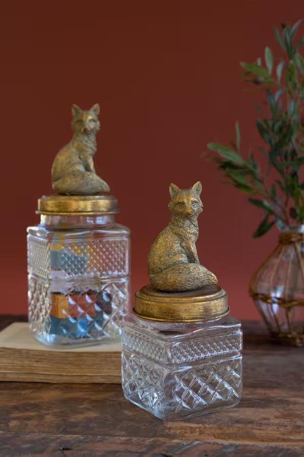 Set of 2 Resin and Glass Fox Canisters