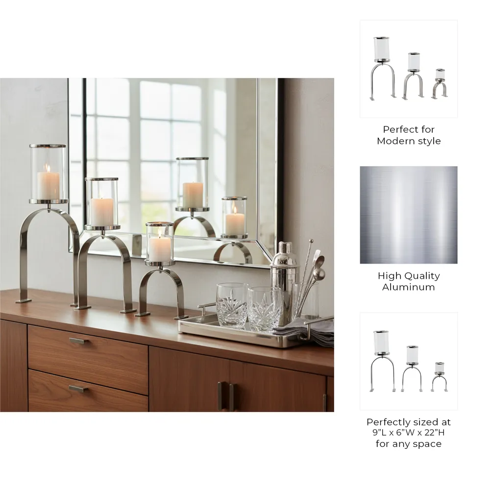 FLYNN SET OF 3 SILVER CANDLE HOLDER 22 (IN)
