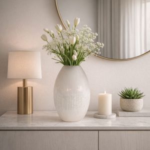 ADLERGROVE WHITE GLASS VASE 18 (IN) 11