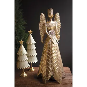 Large Antique Gold Table Top Christmas Angel 5