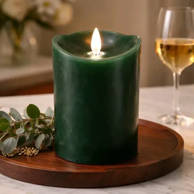 Green Non Drip Moving Flame LED Candle 3in by 4in