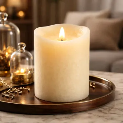 Cream Mottle Moving Flame LED Candle 3in by 4in