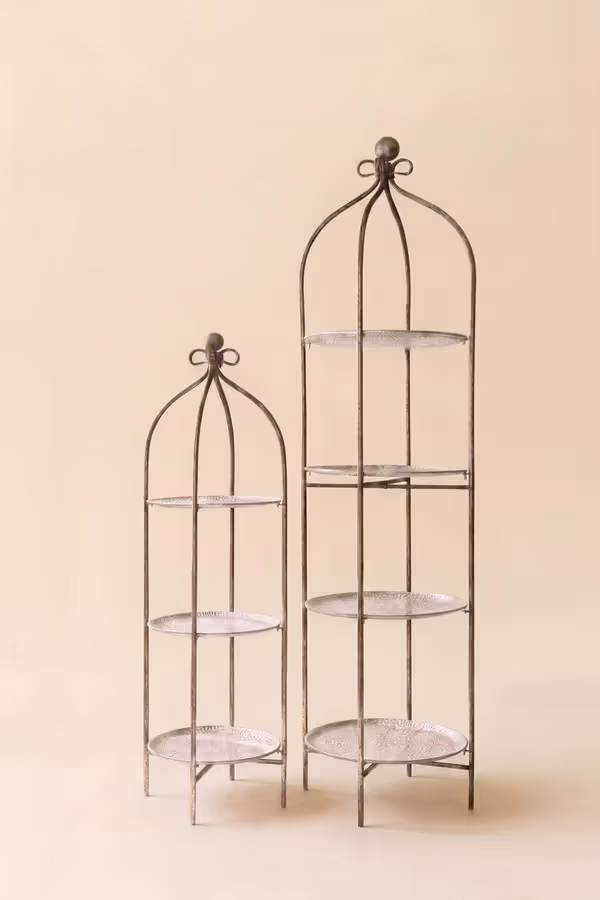 Set of 2 Tiered Round Rustic Iron Displays