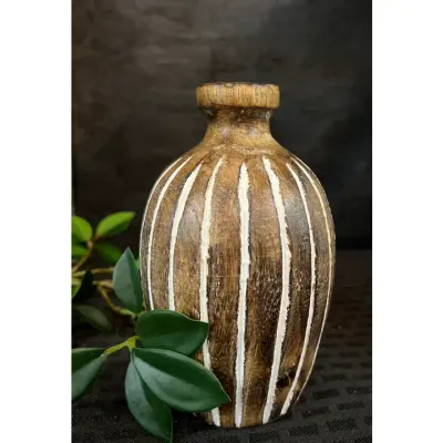 Small Striped Wood Vase 6x3.5in