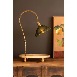 Gooseneck Table Lamp with Wooden Tray Base and Green Glass Shade 4