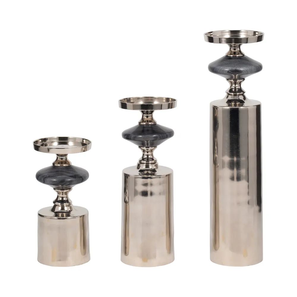 HAMPTONMILL SET OF 3 GRAY CANDLE HOLDER 17 (IN)