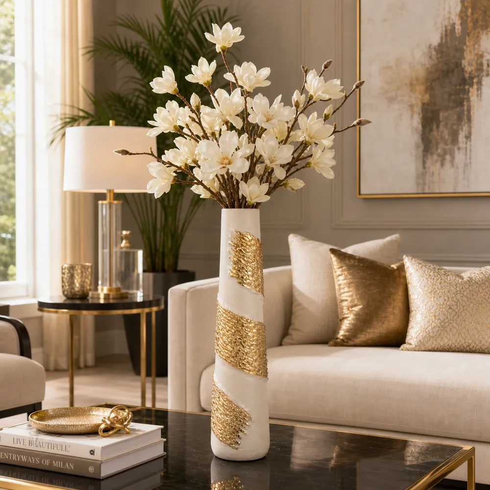 GREERWAY WHITE GLASS VASE 22 (IN)