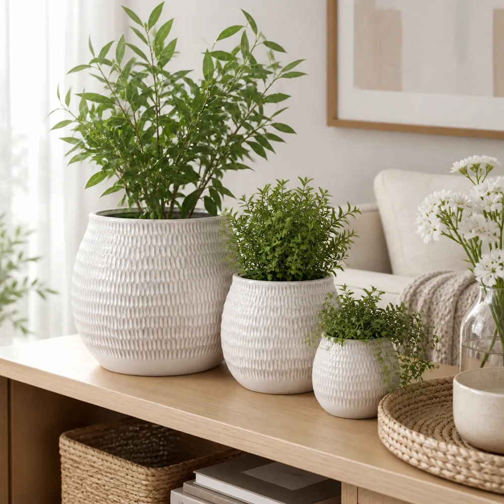 HILTONCLIFF SET OF 3 IVORY PLANTER 10 (IN)