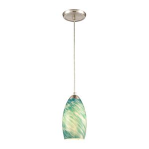 Evening Sky 5'' Wide 1-Light Mini Pendant - Satin Nickel with Blue Cloud Glass 1