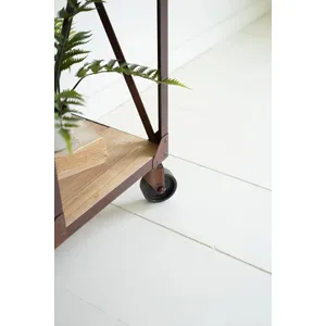Iron and Wood Display with Alternating Shelves and Iron Casters 4