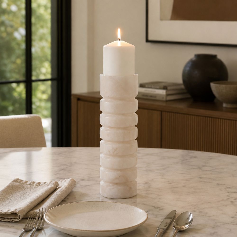 FERRISSIDE WHITE CANDLE HOLDER 11 (IN)