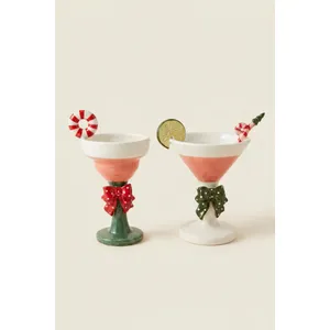 Set of 2 Novelty Ceramic Christmas Martini Glasses 4