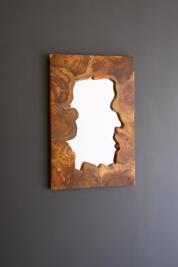 Live Edge Teakwood Framed Puzzle Mirror