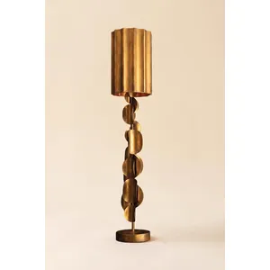Tall Metal Table Lamp with Antique Gold Finish and Fluted Metal Shade 4