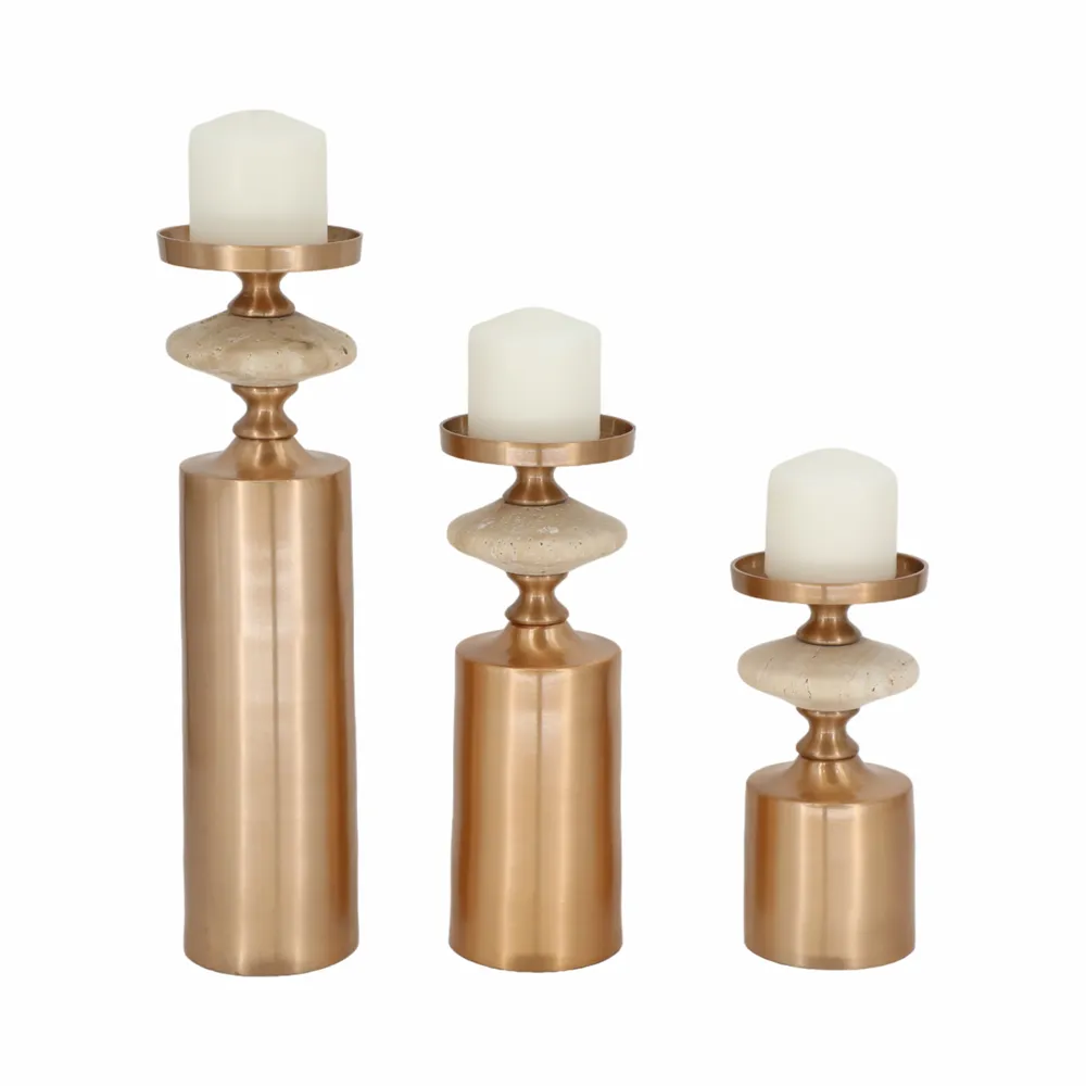HAMPTONMILL SET OF 3 GOLD CANDLE HOLDER 16 (IN)