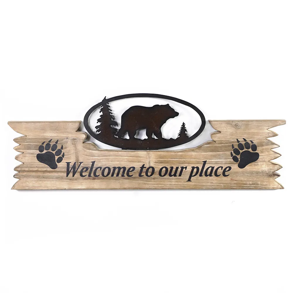 22-1/4" WELCOME TO OUR PLACE BEAR PLAQUE