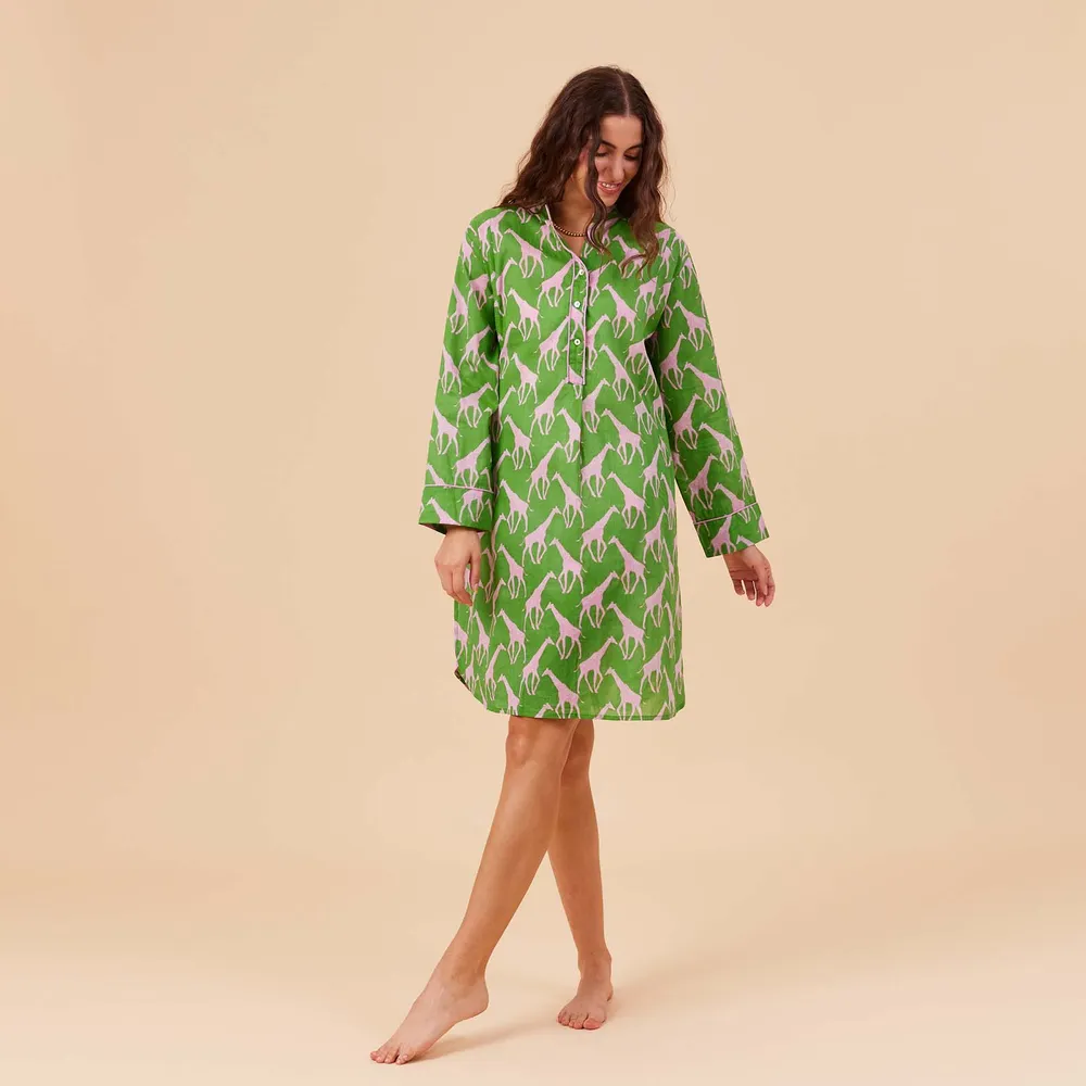 Giraffe Pink Green Cotton Night Shirt