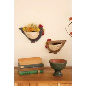 Set of 2 Ceramic Chicken Wall Planters 1