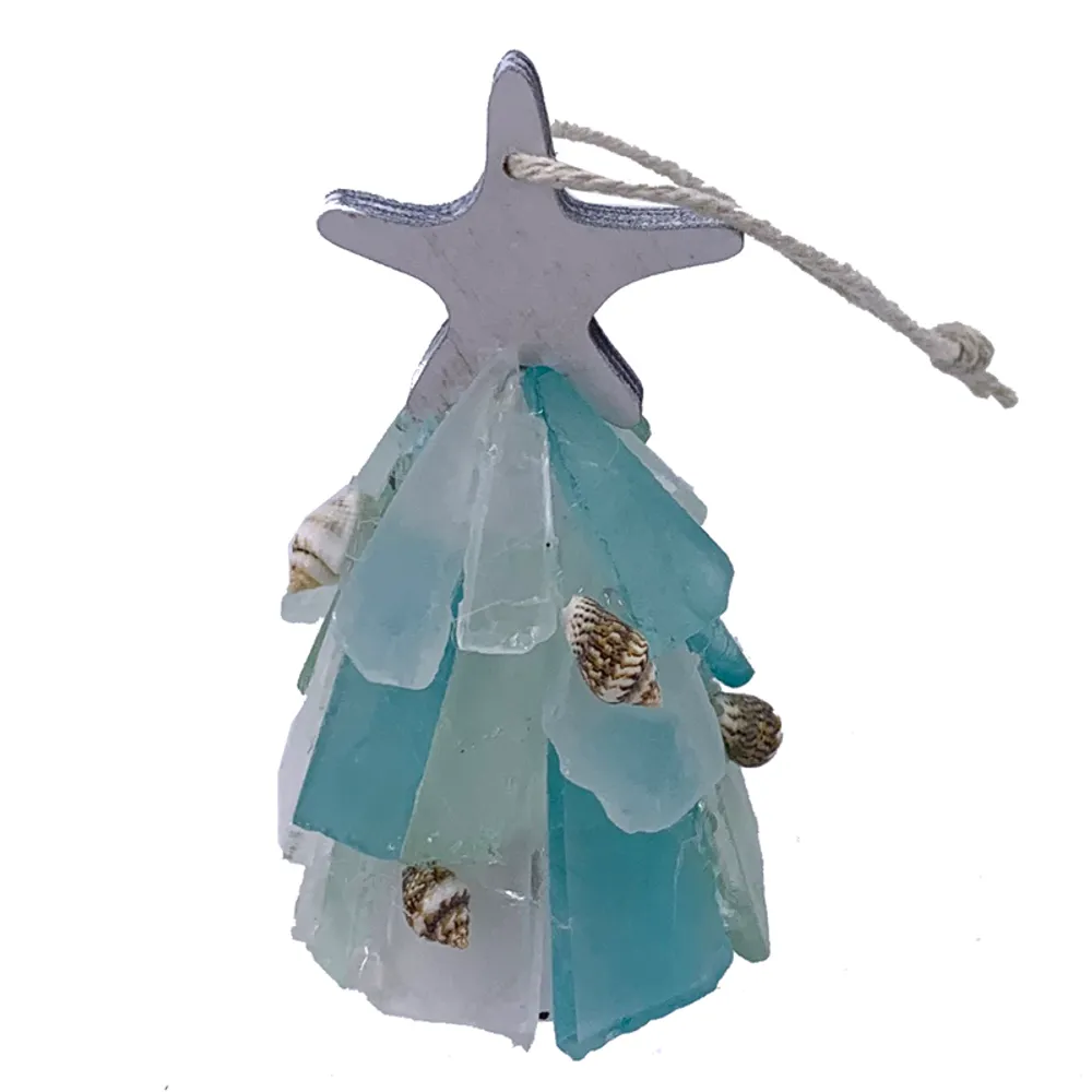 4-3/4" SEA GLASS CHRISTMAS TREE ORNAMENT