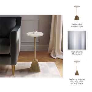 METAL, 23"H ROUND DRINK TABLE, GOLD/WHITE 8