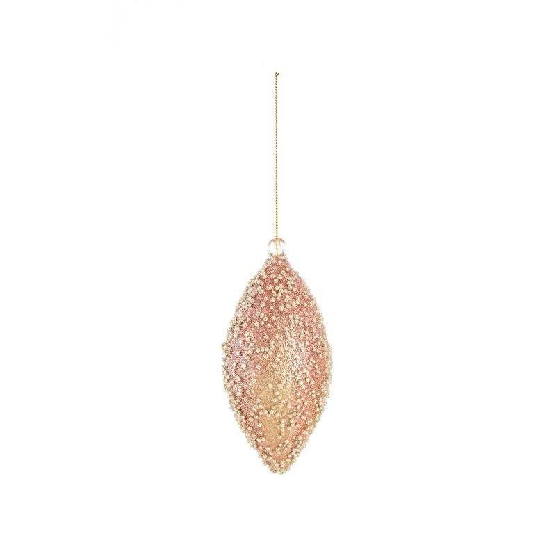 5" Glitter & Bead Drop Ornament- Rose Gold