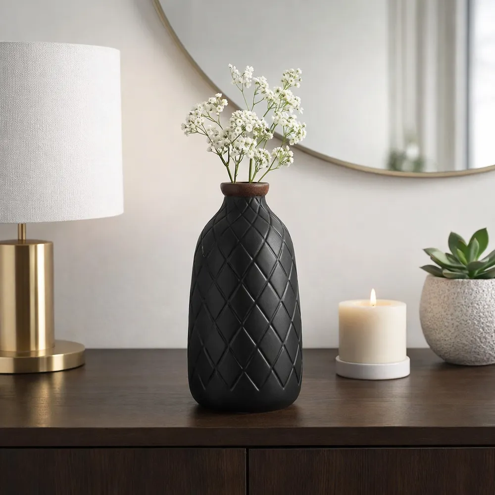 EMMONSFORD BLACK VASE 12 (IN)