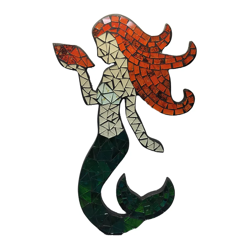 15-3/4" MOSAIC MERMAID W/SHELL PLAQUE