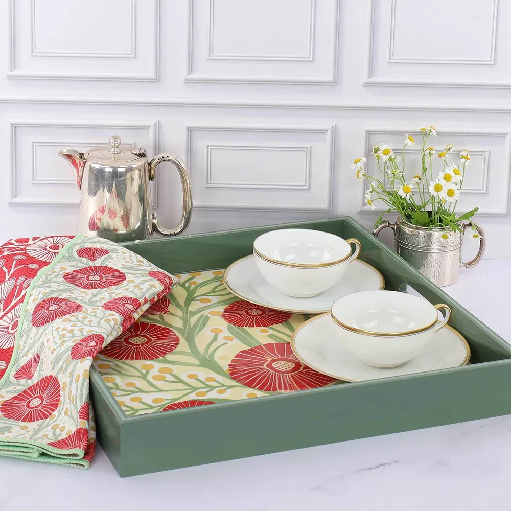 Camellia Bouquet Square Lacquer Serving Tray