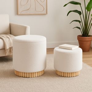 CALRUN SET OF 2 WHITE OTTOMANS 20 (IN) 12
