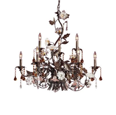 Cristallo Fiore 33″ Wide 9-Light Chandelier - Bronze