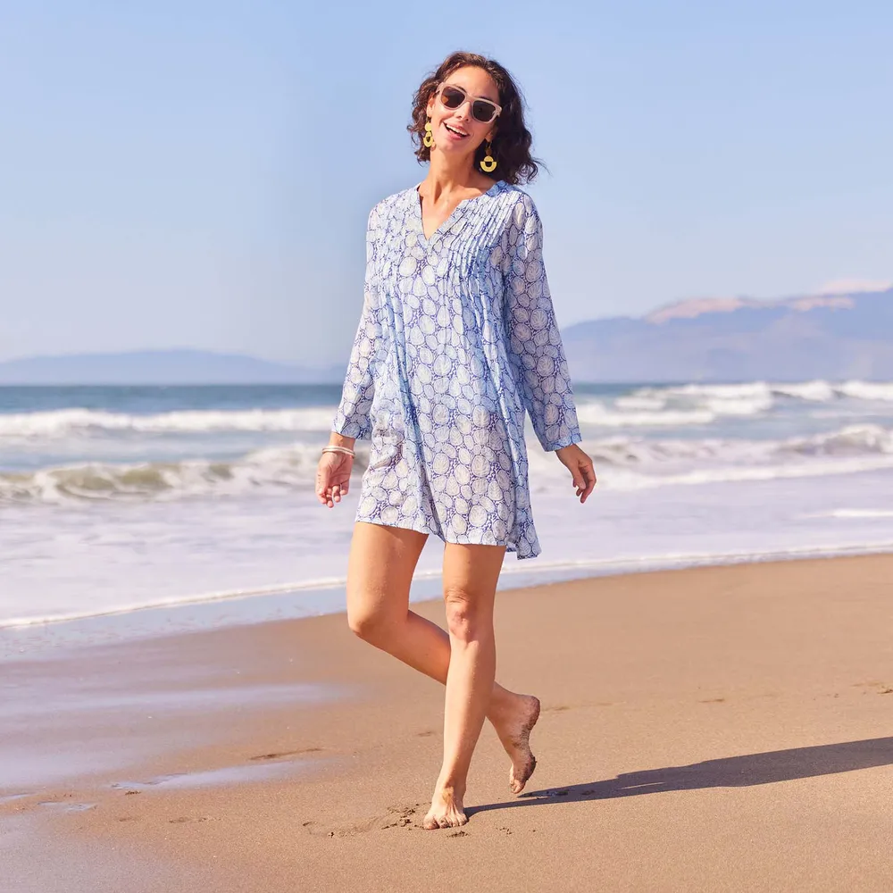 Coral Garden Cotton Pintuck Beach Cover Up
