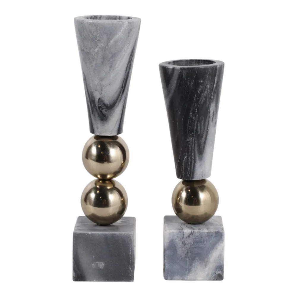 DUTTONGATE SET OF 2 GRAY CANDLE HOLDER 12 (IN)