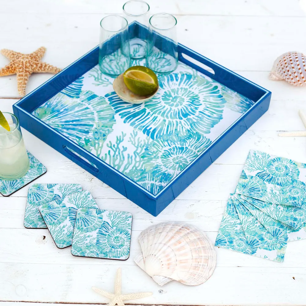 Nautilus Shells Square Lacquer Serving Tray