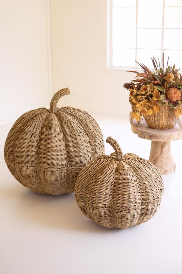 Set of 2 Giant Woven Vine Pumpkins