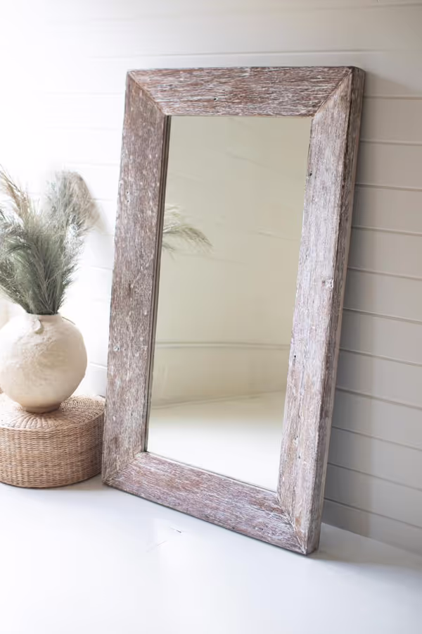 Recycled White-Washed Wood Framed Mirror