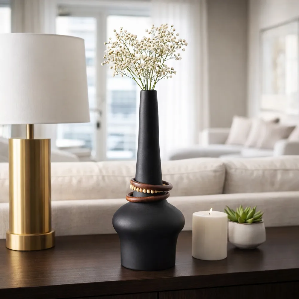 FARROWMILL BLACK VASE 21 (IN)
