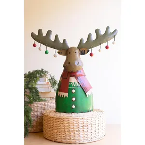 Recycled Metal Christmas Moose with Ornaments 1