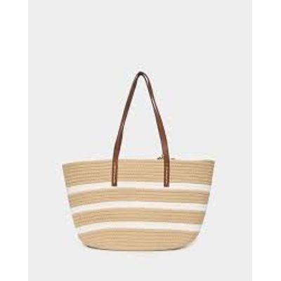 JUTE STRIPE HIP BAG W ROPE STRAP & COCONUT - ASST