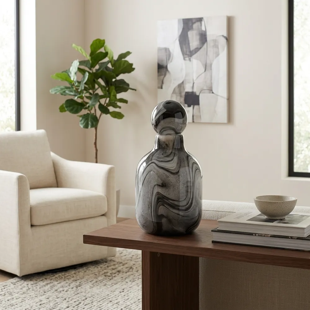GRIFFINRIDGE GRAY GLASS VASE 13 (IN)