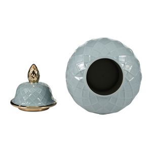 CER, 20"H ROPE TEMPLE JAR, BLUE/GOLD 6