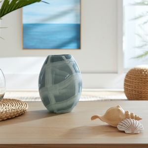 9" SLIM SWIRLED VASE, BLUE/WHITE 12