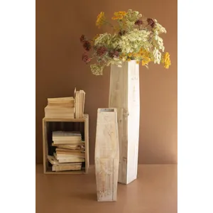 Set of 2 White-Washed Tall Oblong Wooden Vases 5