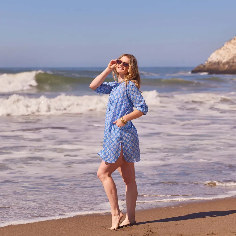 Fifer Blue Cotton Button Down Beach Tunic