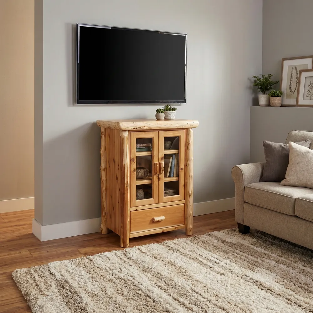 Cedar Log Media Cabinet - Coffee